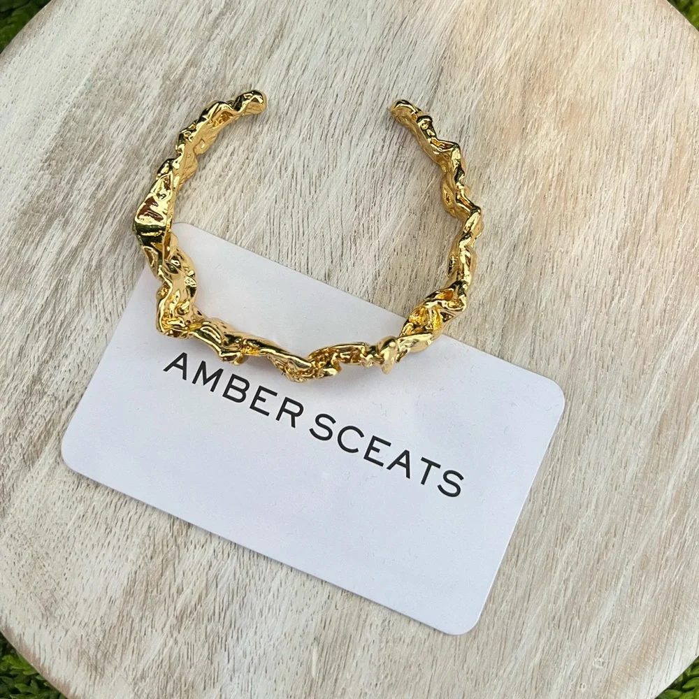 New Amber Sceats Emery Cuff Bracelet | Gold | Modern Textured | 24k Gold Plated